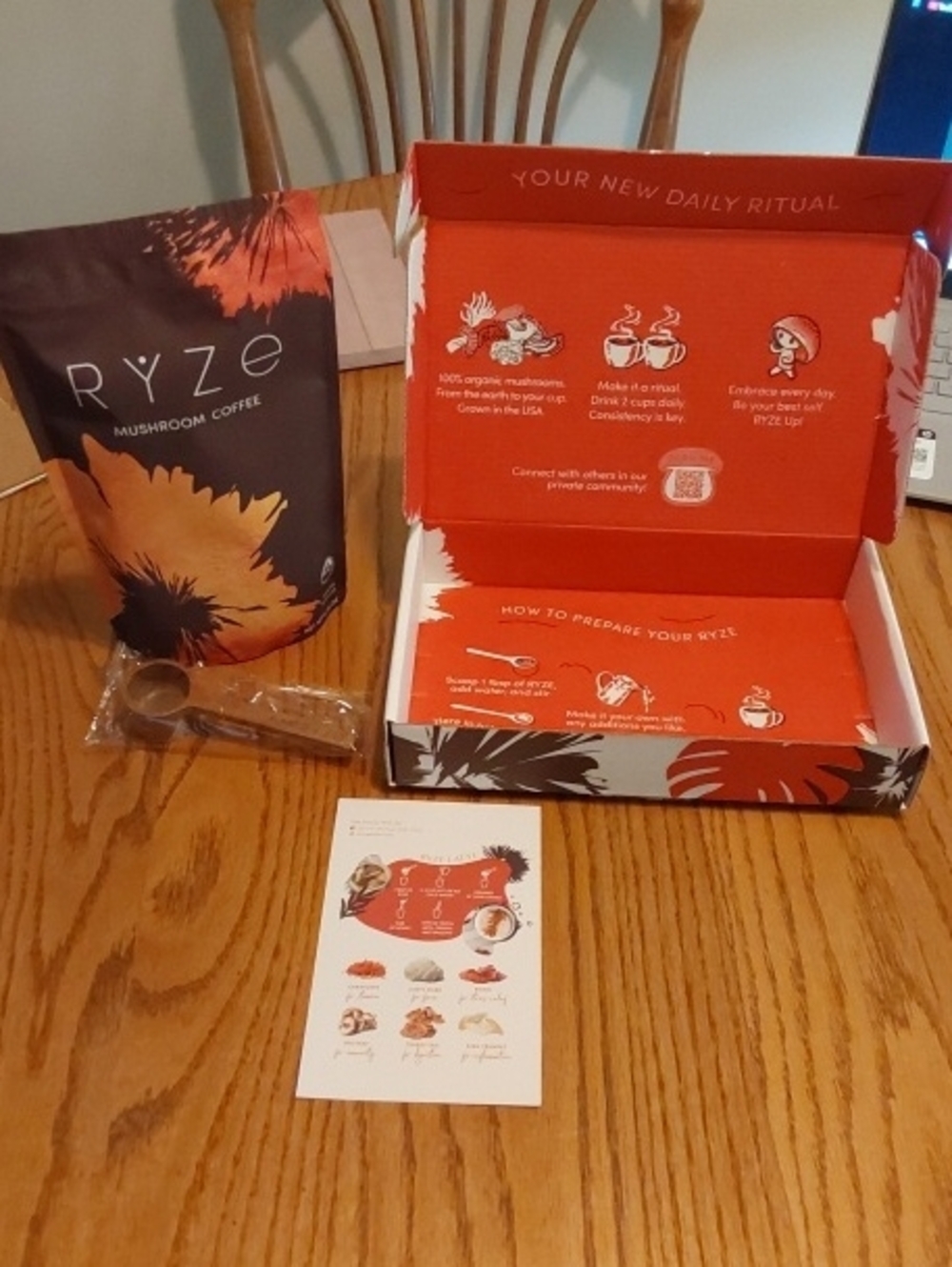 RYZE Mushroom Coffee 6.35oz. Bag Plus A Wooden Scoop